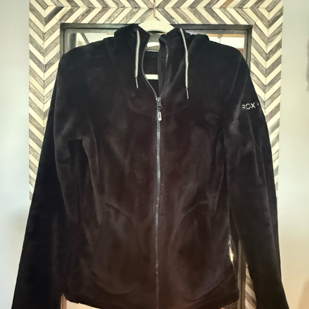 Roxy Black Hooded Zip-Up Jacket